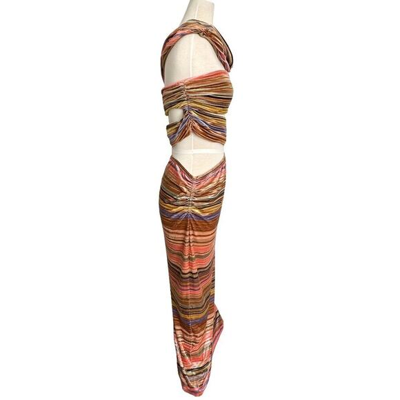 Ronny Kobo Multicolor Striped Velvet Cutout Midi Dress- Size L - Picture 6 of 8